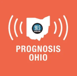 Orange background with outline of Ohio in the center. Radio waves are going away from the Ohio outline.
